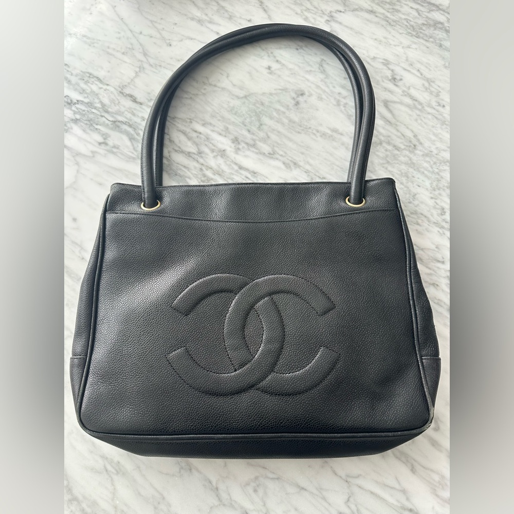 Authentic CHANEL Black Leather Shoulder Bag